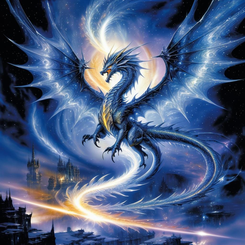 Majestic Celestial Dragon in Cosmic Battle