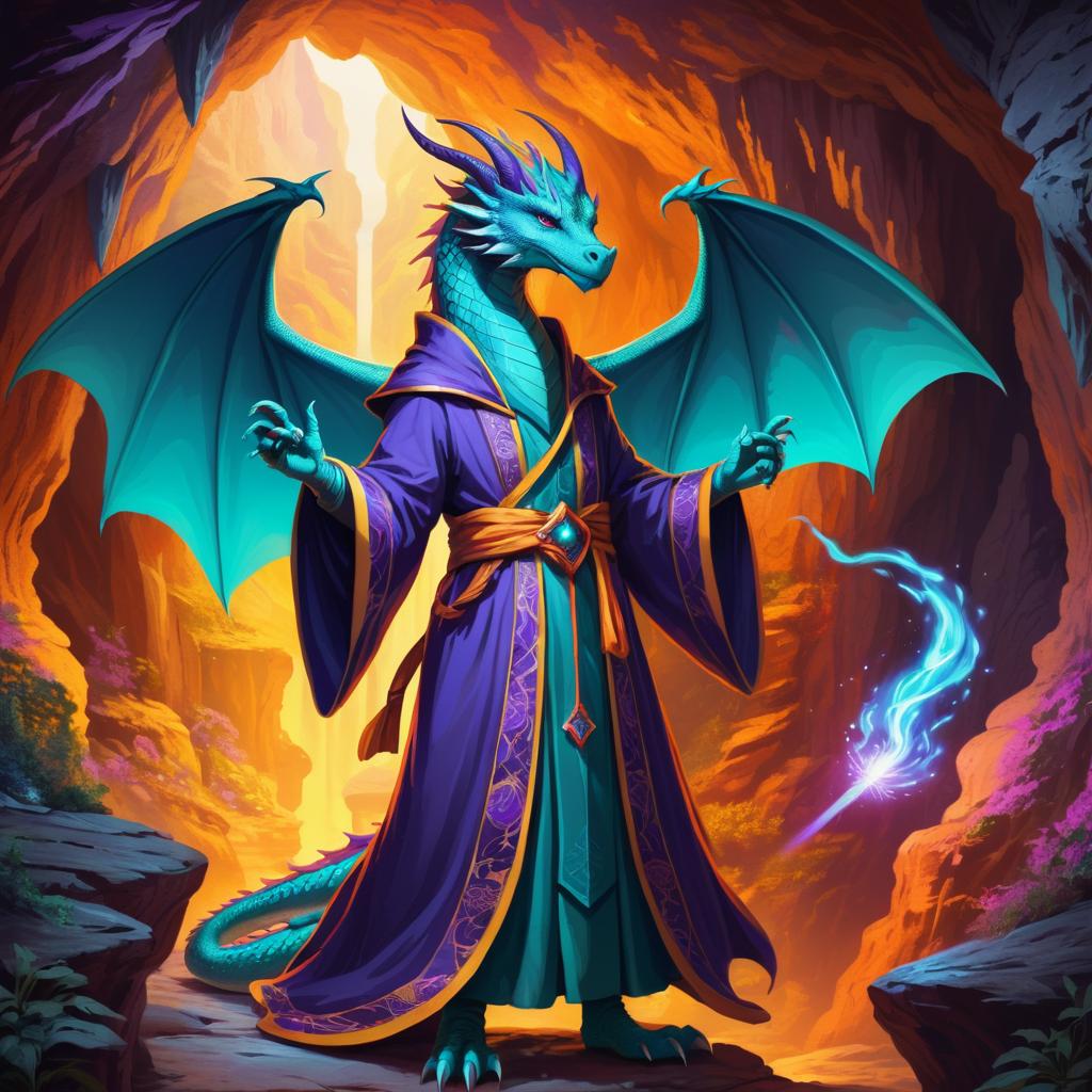 Fantasy Dragon Wizard in Magical Cave