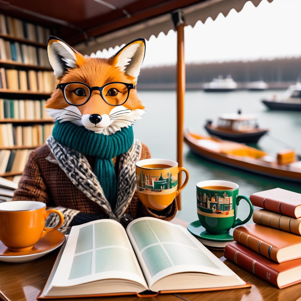 Stylish Fox Reading on a Boat