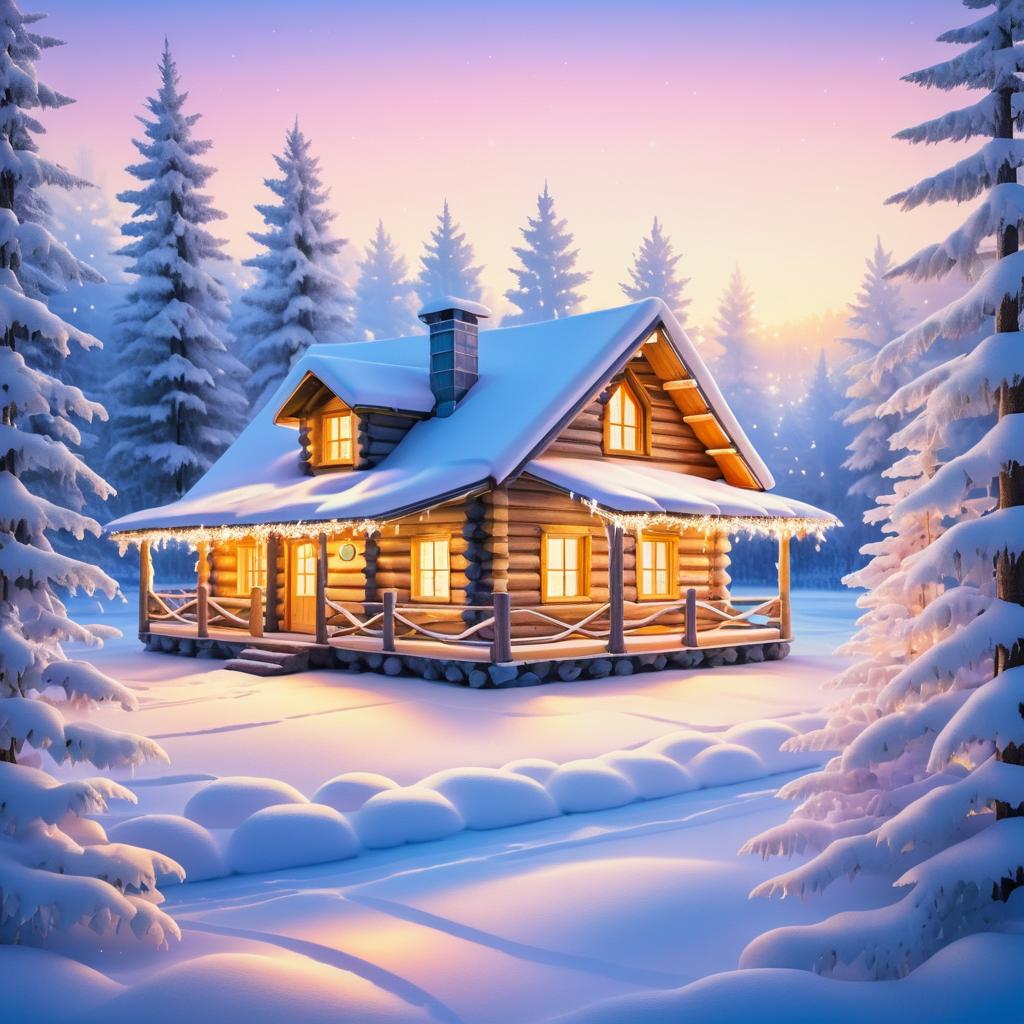 Cozy Log Cabin in a Winter Wonderland