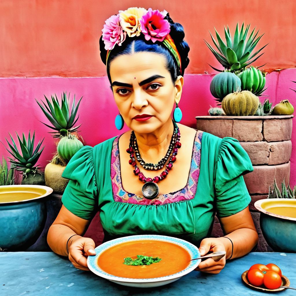 Whimsical Frida in a Soup Queue