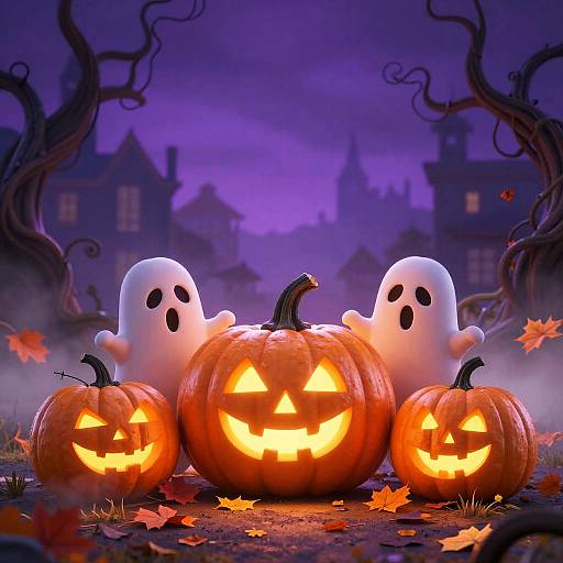 Spooky Cartoon Characters in Haunted Pumpkins