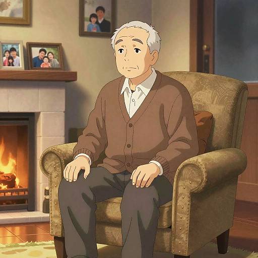 Nostalgic Elderly Man in Cozy Living Room