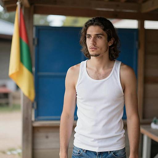 Young Man in Wooden Structure Portrait