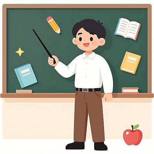 Cartoon Male Teacher with School Icons