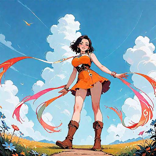 Lenna in Orange Dress, Low Angle