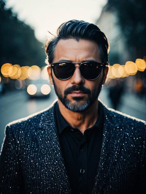 Man in Sunglasses with Bokeh Lights
