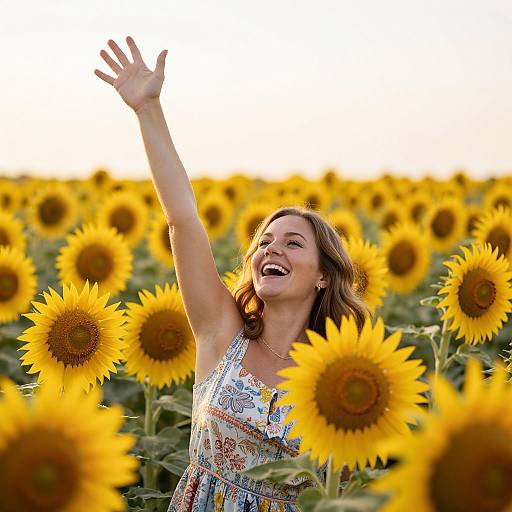 Joyful Woman in Sunflower Field