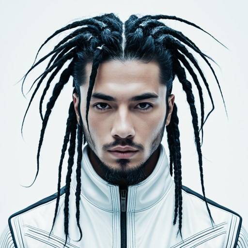 Asian Man with Futuristic Dreadlocks in White Jacket