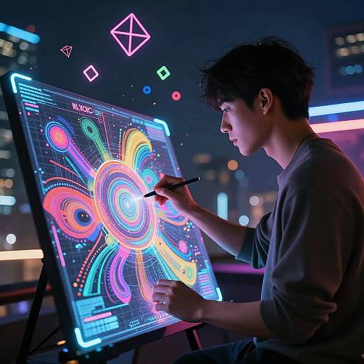 Futuristic AI Painter in Cyberpunk City
