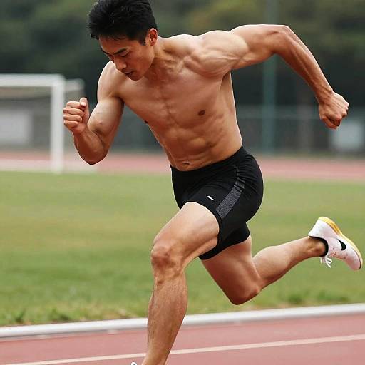 Muscular Athlete Sprinting in Action