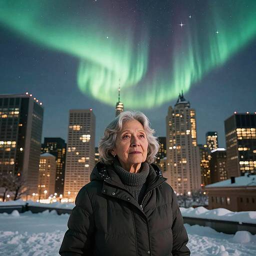 Futuristic Elderly Woman in Megalopolis