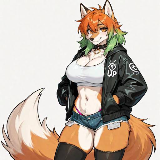 Furry Fox Girl with Colorful Hair