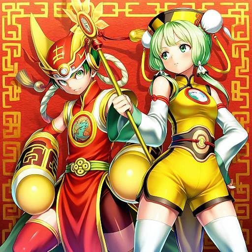 Illustration of Dragon kid, tiger & bunny in the style of Ayanakitori