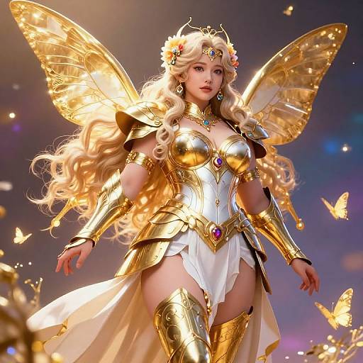 Ethereal Anime Goddess with Golden Wings