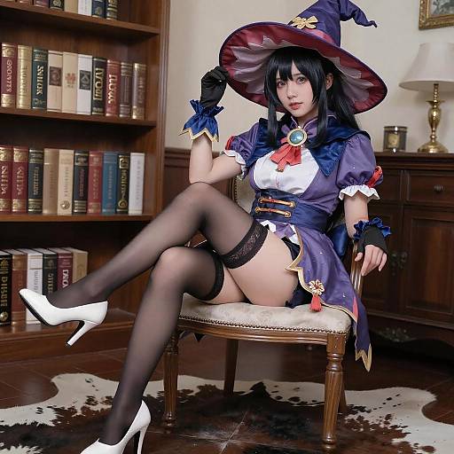 Witch Cosplay Woman in Purple Blue Outfit