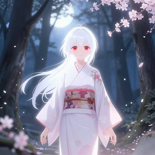 Mystical Anime Girl in Moonlit Forest