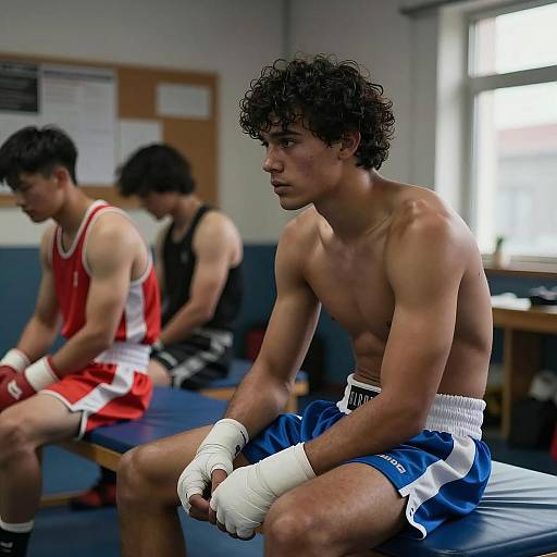 Muscular Boxer in Dimly Lit Gym