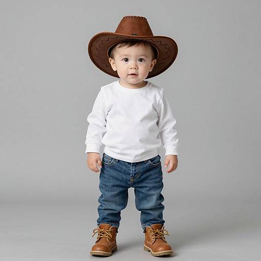 Toddler Boy in Cowboy Hat and Casual Outfit