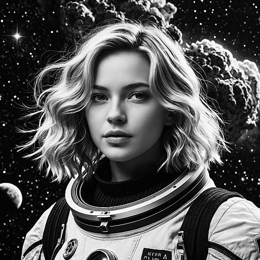 Portrait of Blonde Female Astronaut in Space
