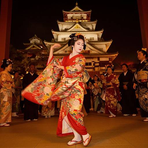 Graceful Geisha Dancing in Castle
