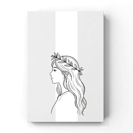 Minimalist Line Portrait of Woman with Olive Crown