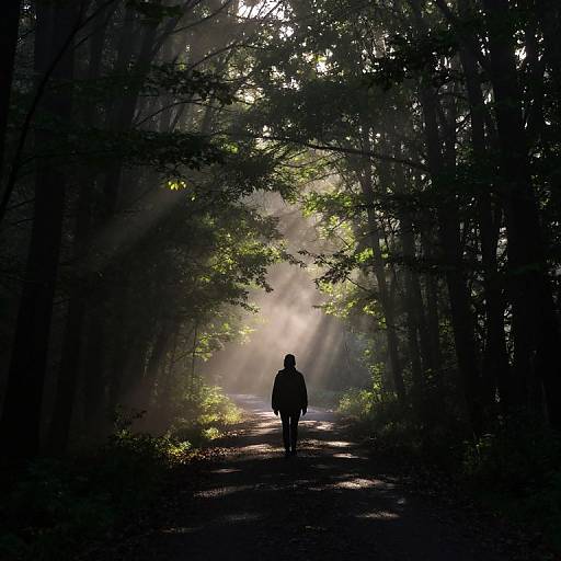 Misty Forest Path Silhouette Walk