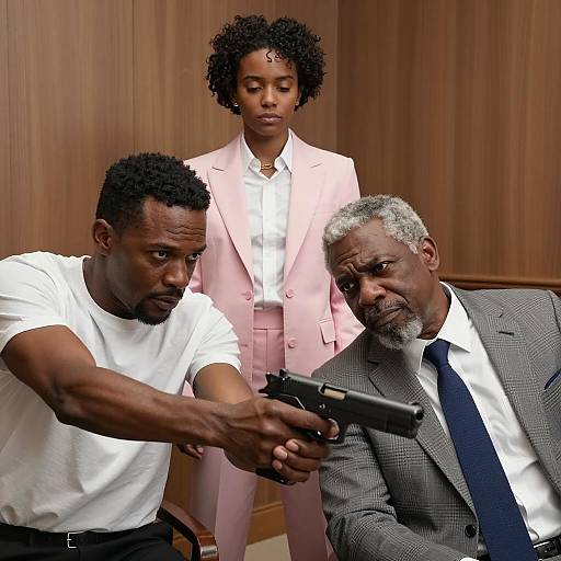 Intense Moment with Three Black Men in Professional Attire