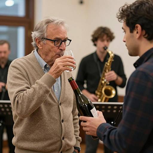 Men Socializing Indoors with Wine