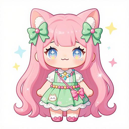 Vibrant Cat Girl in Decora Fashion