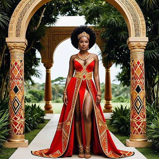 African Princess in Red and Gold Traditional Dress