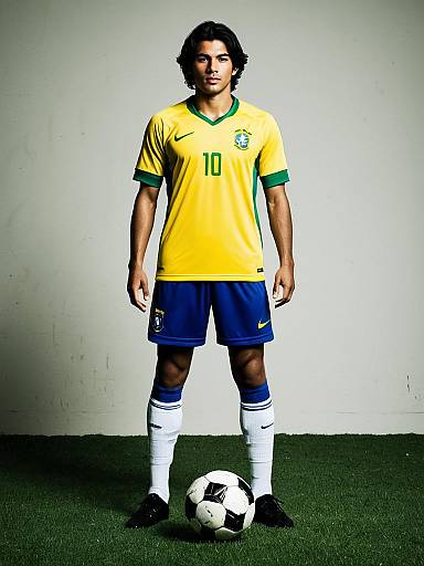 Brazilian Soccer Player Standing with Ball