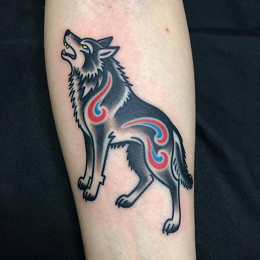 Tribal Wolf Tattoo Design with Colors