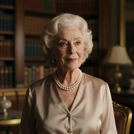 Elegant Elderly Woman in Victorian Library
