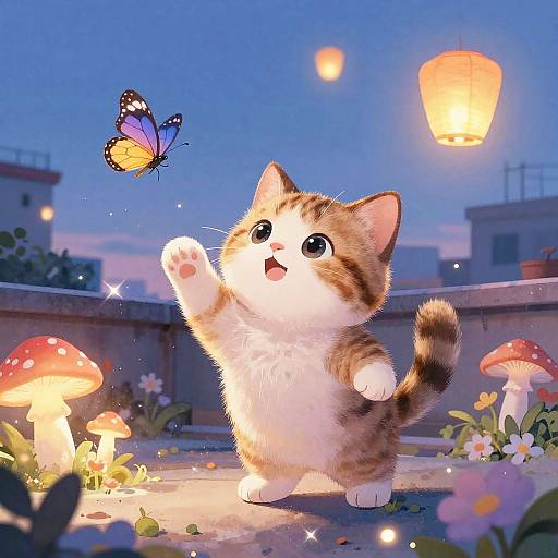 Tortoiseshell Kitten Chasing Butterflies