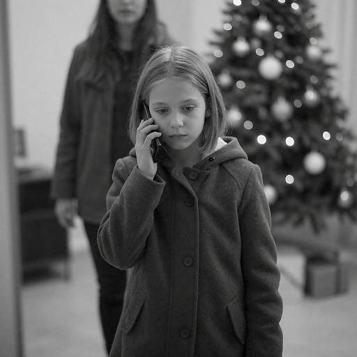 Girl on Phone by Christmas Tree