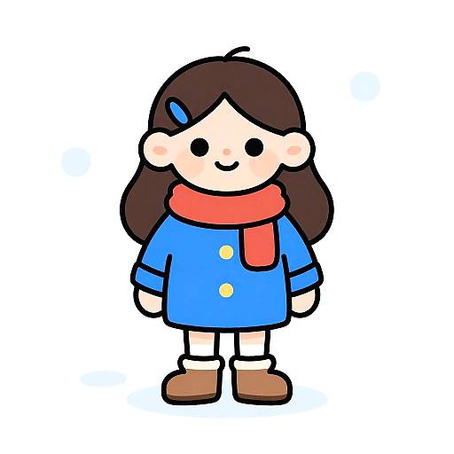 Whimsical Cartoon Girl in Snow
