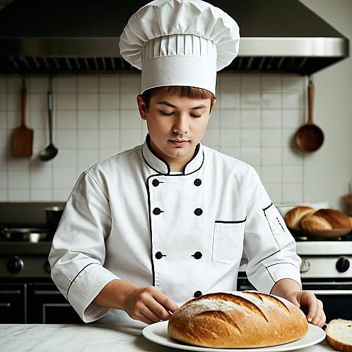 Chef with Fresh Bread in Kitchen