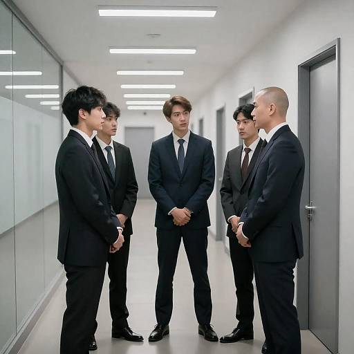 Four Men in Modern Office Hallway