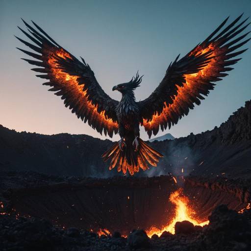 Hyperrealistic Phoenix Rising at Volcanic Crater