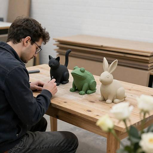 Artisan Creating Animal Sculptures Indoors