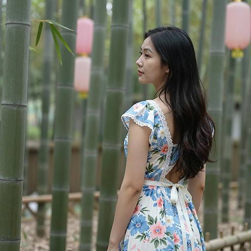 Elegant Asian Woman in Bamboo Forest