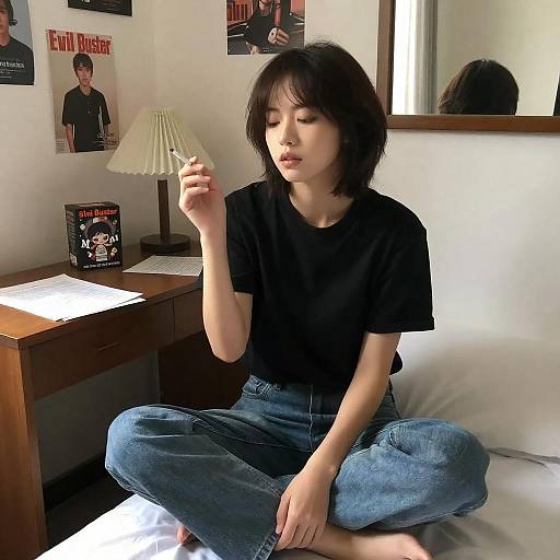 Contemplative Moment in a Casual Room