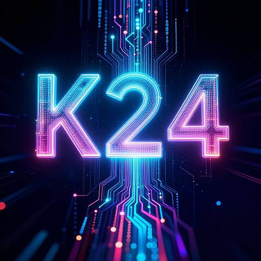 Neon digital artwork of glowing blue and pink 