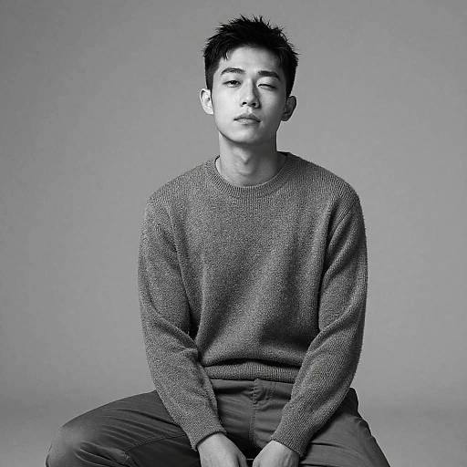 Monochrome Realistic Portrait of Asian Male