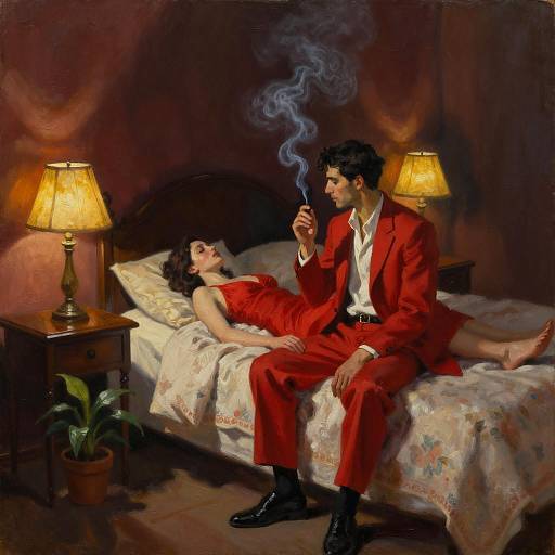 Intimate Evening: A Smoky Oil Painting