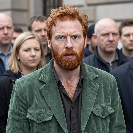 Man with Red Hair and Beard in Green Corduroy Jacket