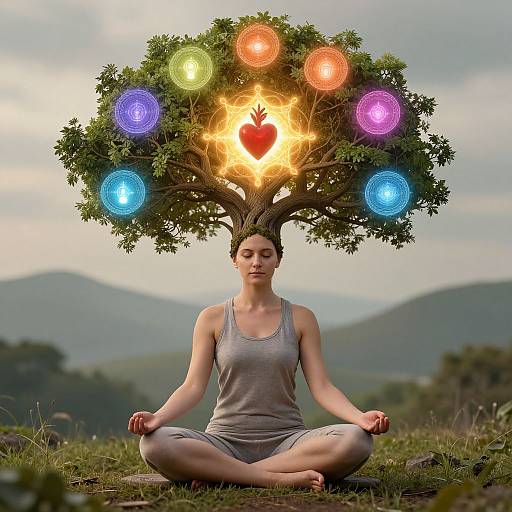 Serene Woman with Chakra Tree