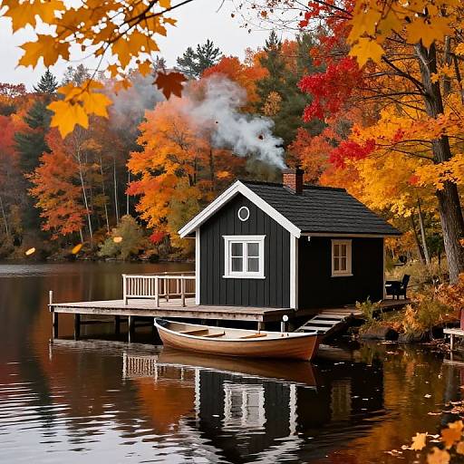 Lakeside Cabin in Autumn