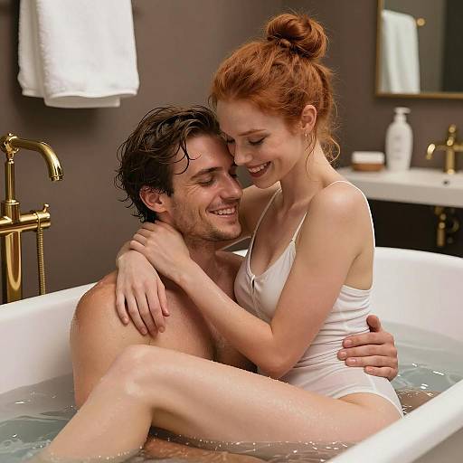 Couple Embracing in Bathtub